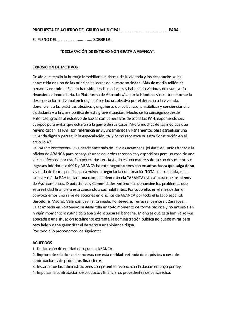 PROPUESTA DE ACUERDO DEL GRUPO MUNICIPAL
